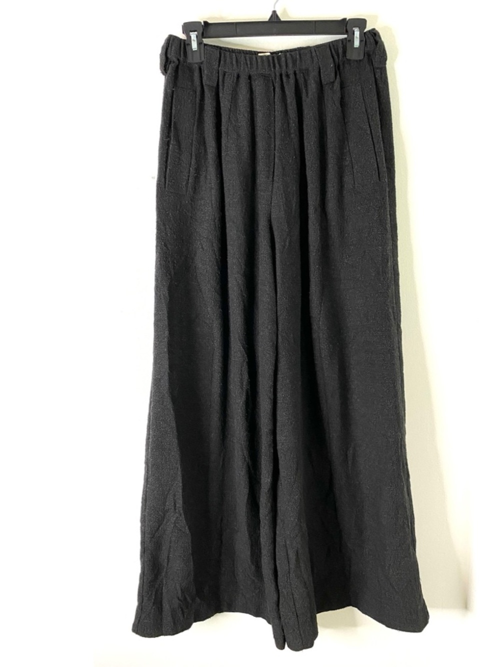 Les Filles d’Ailleurs Paris Wide Leg Knit Pant Dark Charcoal Black Elastic Waist